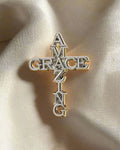 SĒK Apparel Amazing Grace enamel pin — faith-inspired Christian lapel pin with 'Amazing Grace' text, front view on white background