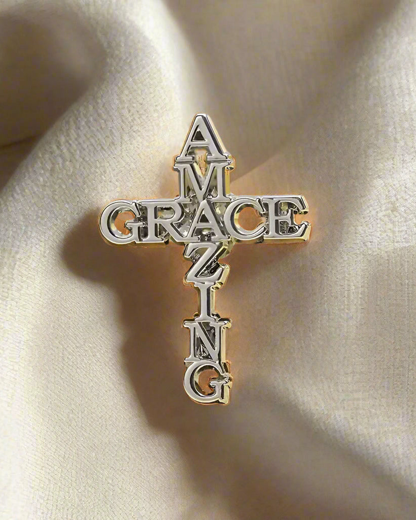 SĒK Apparel Amazing Grace enamel pin — faith-inspired Christian lapel pin with 'Amazing Grace' text, front view on white background