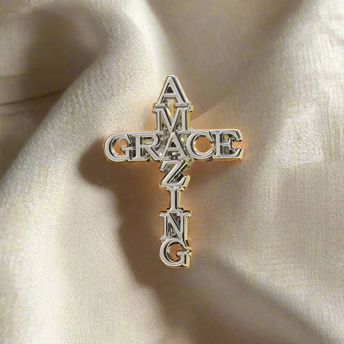 SĒK Apparel Amazing Grace enamel pin — faith-inspired Christian lapel pin with 'Amazing Grace' text, front view on white background