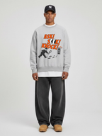 Man wearing the SĒK Apparel Ask, Seek, Knock Crewneck in heather gray — front view of faith-inspired Christian sweatshirt with Matthew 7:7 graphic design, on white background