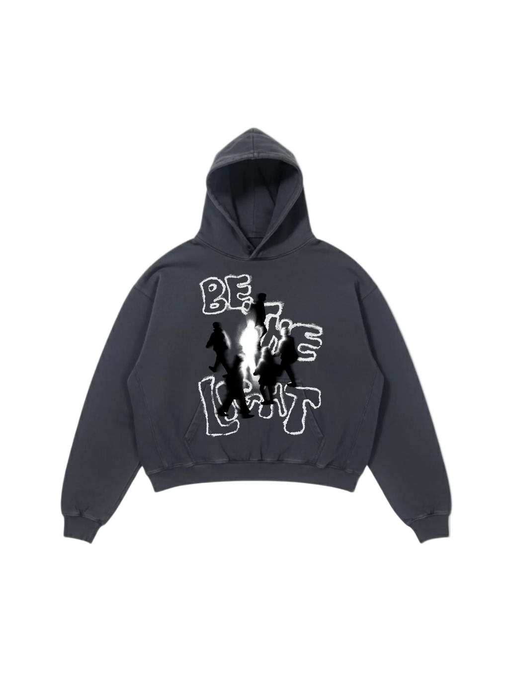 SĒK Apparel Be the Light Hoodie in dark gray — faith-inspired Christian graphic hoodie, flat lay product shot on white background