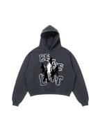 SĒK Apparel Be the Light Hoodie in dark gray — faith-inspired Christian graphic hoodie, flat lay product shot on white background