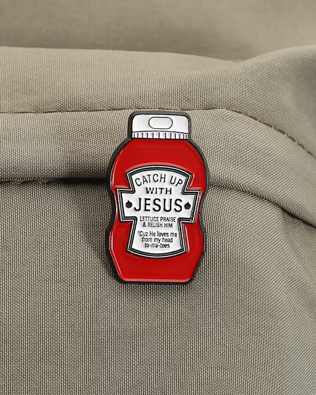 Catch Up enamel pin – SĒK APPAREL faith-inspired streetwear accessory, front view