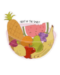 SĒK Apparel Fruit of the Spirit sticker — illustrated bowl of fruit with 'Fruit of the Spirit' text, referencing Galatians 5:22-23, on white background