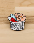 God Provides enamel pin – SĒK APPAREL faith-inspired streetwear accessory, front view