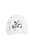 SĒK Apparel Holy Hill Crewneck in white — flat lay of faith-inspired Christian sweatshirt with Holy Hill Christmas village graphic design, referencing Psalm 24:3