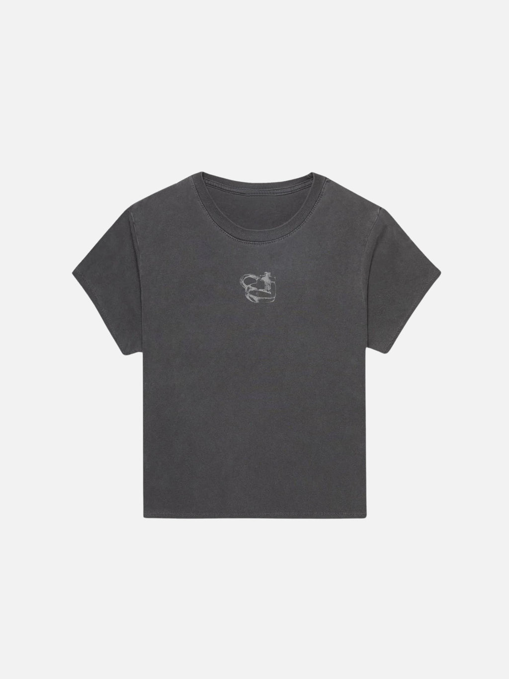SĒK Apparel Jesus is the Key Baby Tee in gray — flat lay of faith-inspired Christian baby tee with heart-shaped lock and cross key graphic