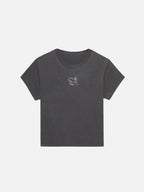SĒK Apparel Jesus is the Key Baby Tee in gray — flat lay of faith-inspired Christian baby tee with heart-shaped lock and cross key graphic