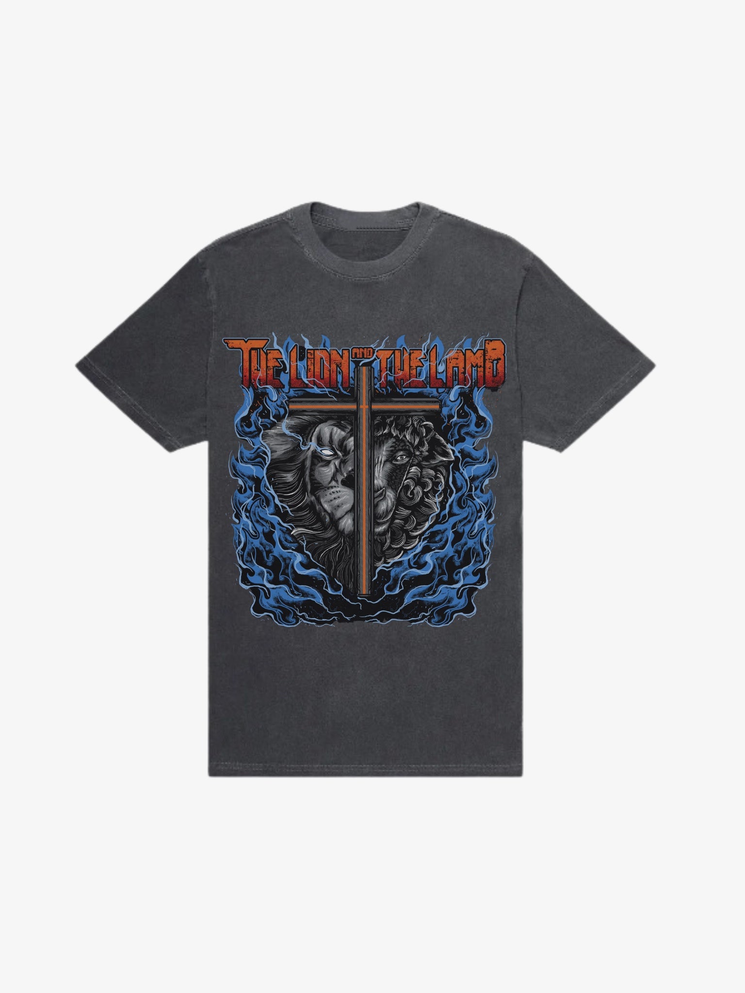 SĒK Apparel Lion & The Lamb Vintage Tee — flat lay of faith-inspired Christian vintage graphic tee with lion and lamb illustration, referencing Isaiah 11:6