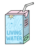 SĒK Apparel Living Water sticker — illustrated water carton with straw and 'Living Water' design, faith-inspired Christian sticker referencing John 4:14 on white background
