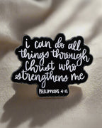 SĒK Apparel Philippians 4:13 enamel pin — faith-inspired Christian lapel pin with 'I Can Do All Things Through Christ Who Strengthens Me' text, referencing Philippians 4:13