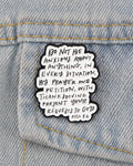 SĒK Apparel Philippians 4:6 enamel pin — faith-inspired Christian lapel pin with 'Be Anxious for Nothing' text, referencing Philippians 4:6