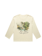 SĒK Apparel Son of God Long Sleeve in beige — flat lay of faith-inspired Christian graphic long sleeve tee with Jesus baptism design, referencing Matthew 3:17