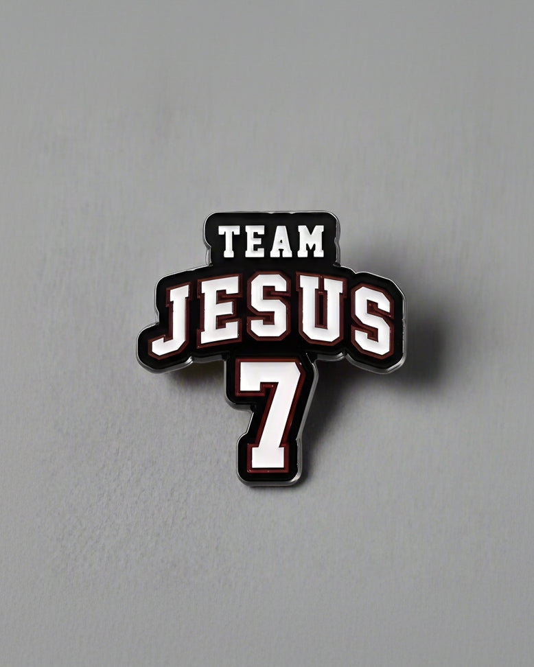 SĒK Apparel Team Jesus enamel pin — faith-inspired Christian lapel pin with 'Team Jesus' text, perfect for bags, jackets, and gifts